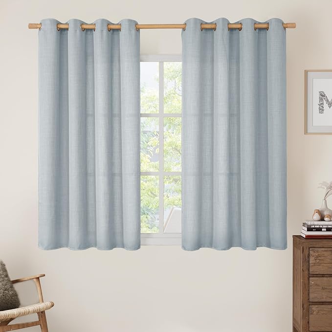 LAMIT Haze Blue Linen Curtains 54 Inch by LAMIT