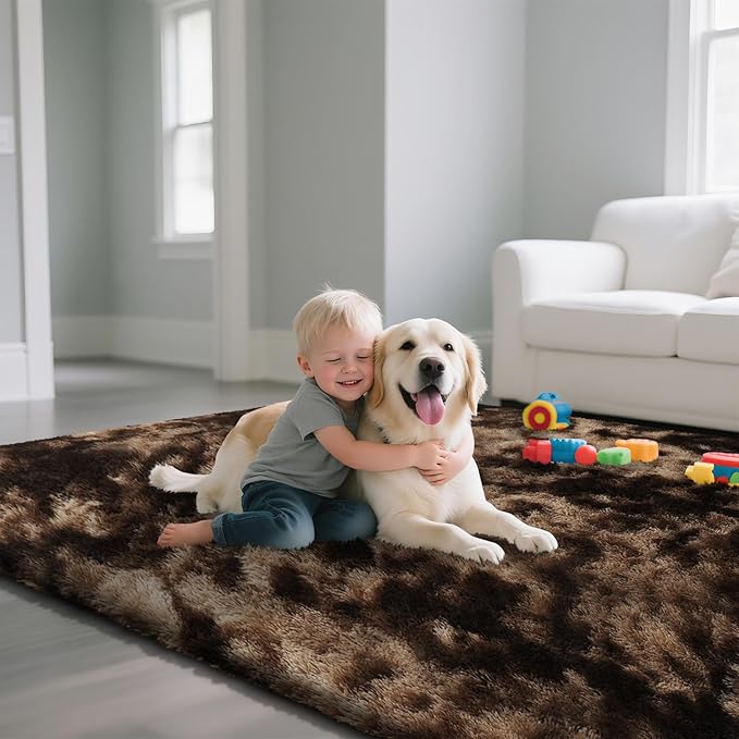 Fluffy Rug Shaggy Area Rug, Mottling Brown 2x4 Area Rugs - Image 3