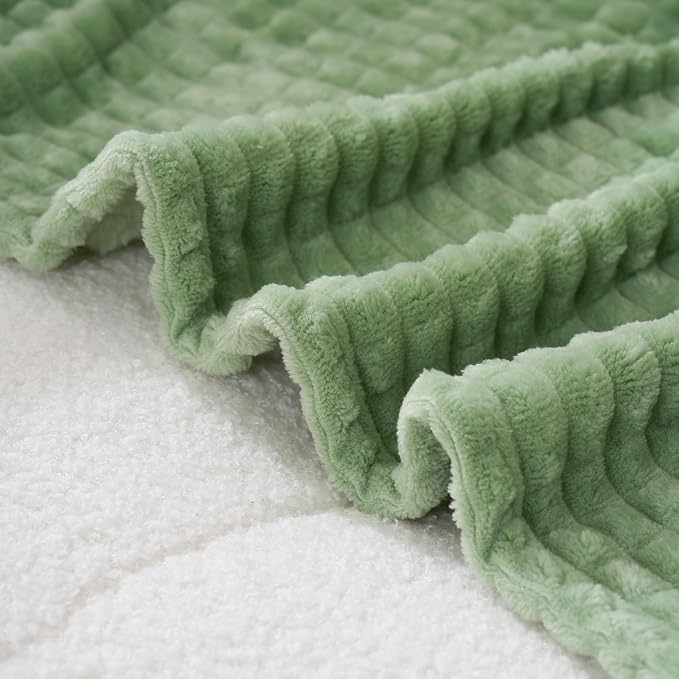 Puncuntex Flannel Fleece Throw Blanket Sage Green 108"×90", Super Soft Plush - Image 4
