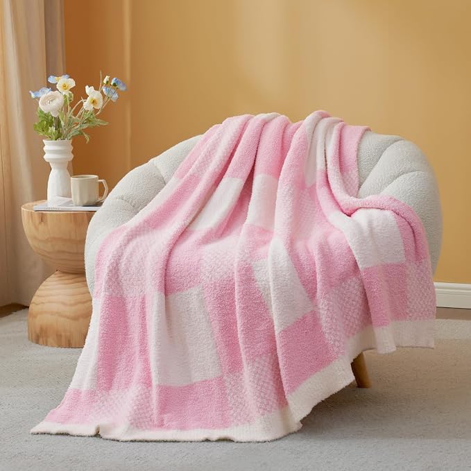 Snuggle Sac Checkered Blanket, Baby Pink Throw Blanket by SnuggleSac