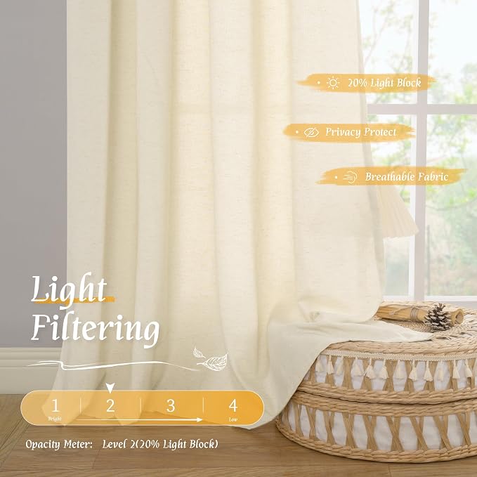 LAMIT Light Beige Linen Curtains 63 inch Length - Image 4