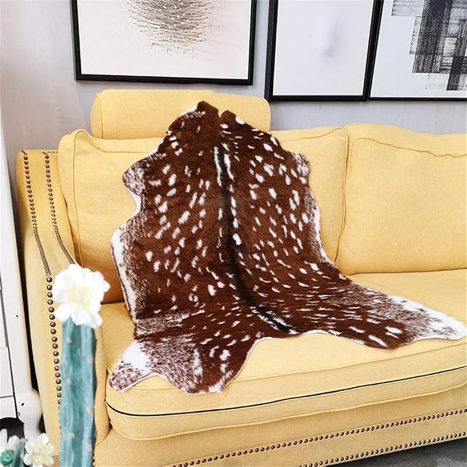 Faux Sika Deer Print Hide Rug Faux Fur Cowhide Area Rug Animals Print Mat Carpet - Image 5