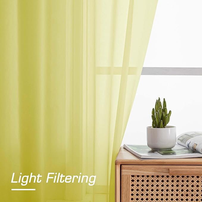 OWENIE Lemon Sheer Curtains for Bedroom Living Room 96 Inches Long 2 Panels Set - Image 4