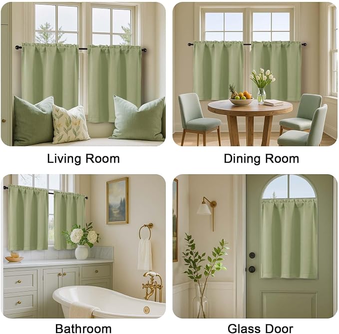 OVZME Sage Green Curtains for Small Window Treatment, Light Blocking Short - Image 9