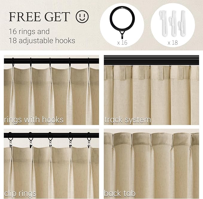 96 Inches Long Pinch Pleated Semi Sheer Curtains - Image 2
