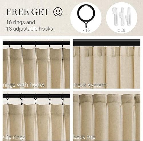 102 Inch Long Curtains Pinch Pleat Linen Curtains - Image 2