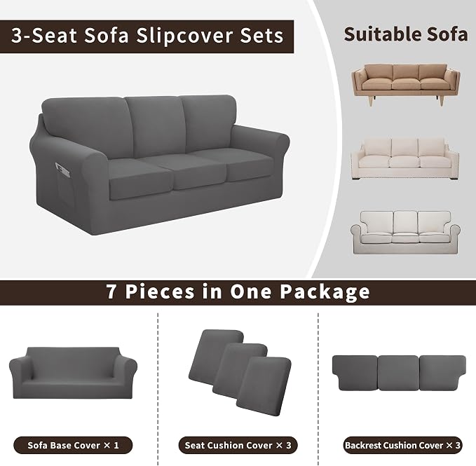 Easy-Going 7 Pieces Stretch Couch Cover Washable Sofa Cover Set - Image 3