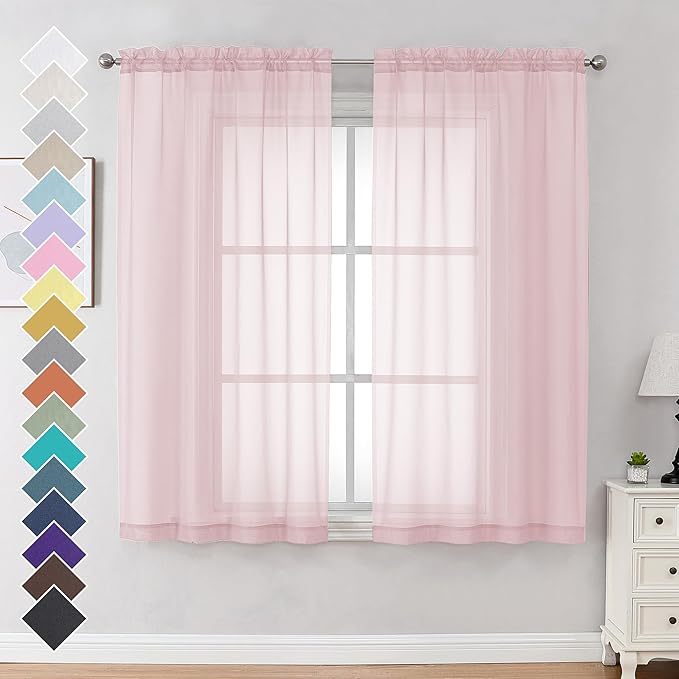 OVZME Blush Pink Sheer Curtains 63 Inches Long 2 Panels by OVZME