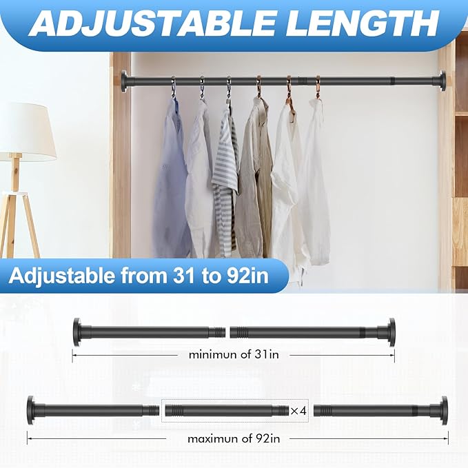 CorkLatta Black Shower Curtain Rod 31 to 92 Inch, 1 Inch Diameter Adjustable - Image 4