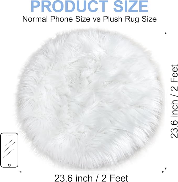 White Faux Fur Rug Small Round Fluffy Rug 2x2 Feet Round Rug - Image 2
