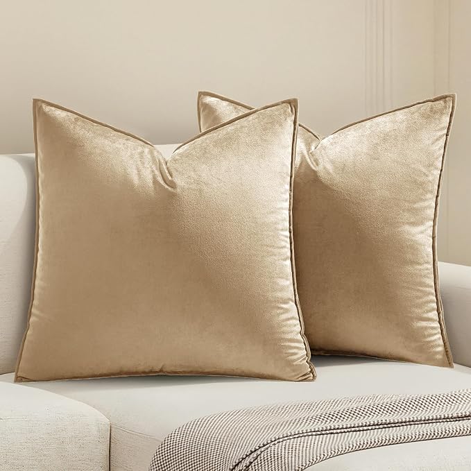 MIULEE Beige Decorative Velvet Throw Pillow Covers Soft Pillow Covers Soild by MIULEE