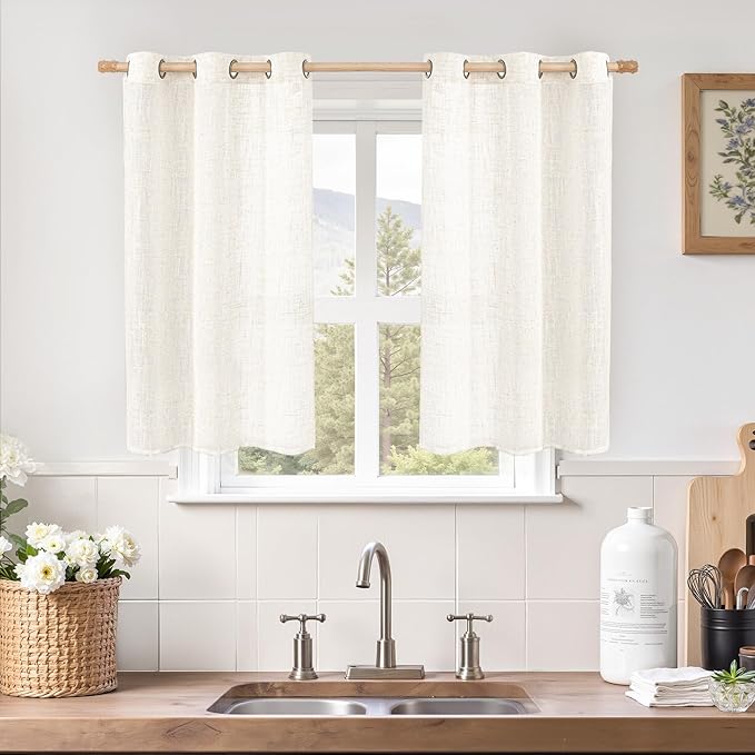 LAMIT Short Sheer Linen Curtains 40 inches Long, Bronze Grommet Linen Drapes by LAMIT