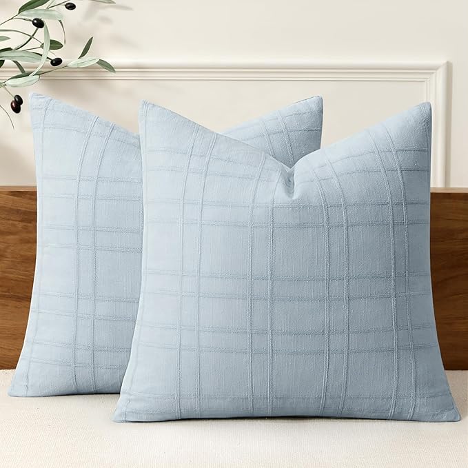 MIULEE Decorative Linen Check Throw Pillow Covers Neutral Farmhouse Vintage by MIULEE