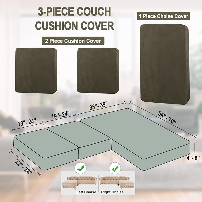 Sectional Couch Cover 3 Pieces Velvet Separate Couch Cushion Covers L Shape - Image 6