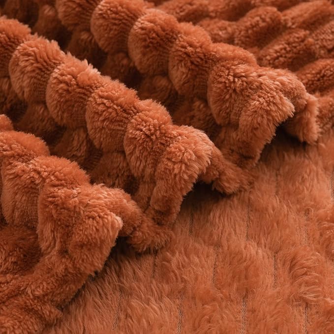 Puncuntex Burnt Orange Throw Blanket 50"×60" inches Fuzzy 3D Jacquard - Image 6