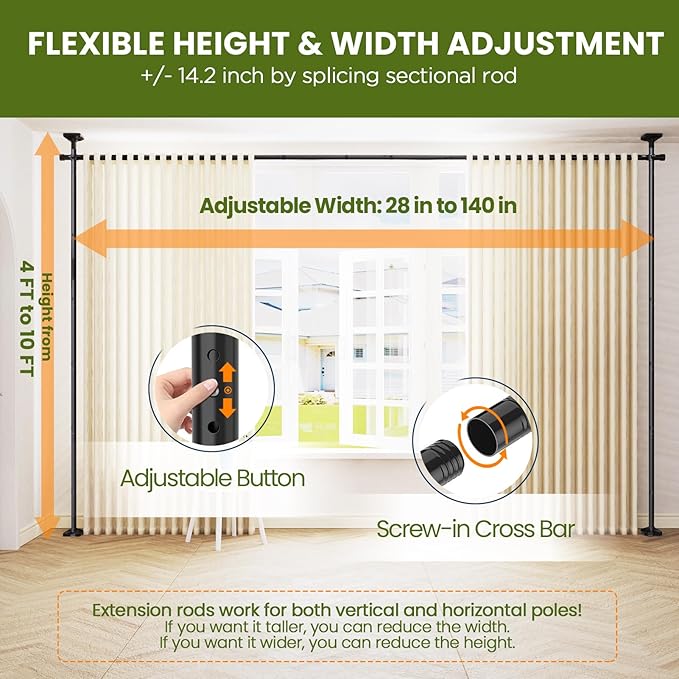 SUNALLY Room Divider Curtain Rod, No Drilling 4-10ft 28-140inch Adjustable - Image 2