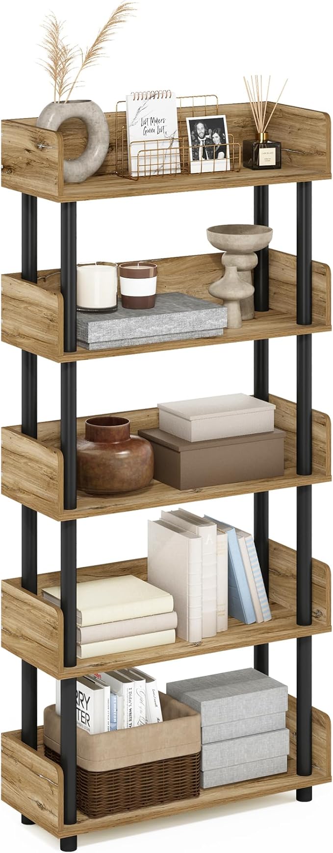 Furinno TURN-N-TUBE 4-Tier Display Shelf, Storage Shelves, Book Shelf, Open by Furinno-FitsYourSpaceFitsYourBudget