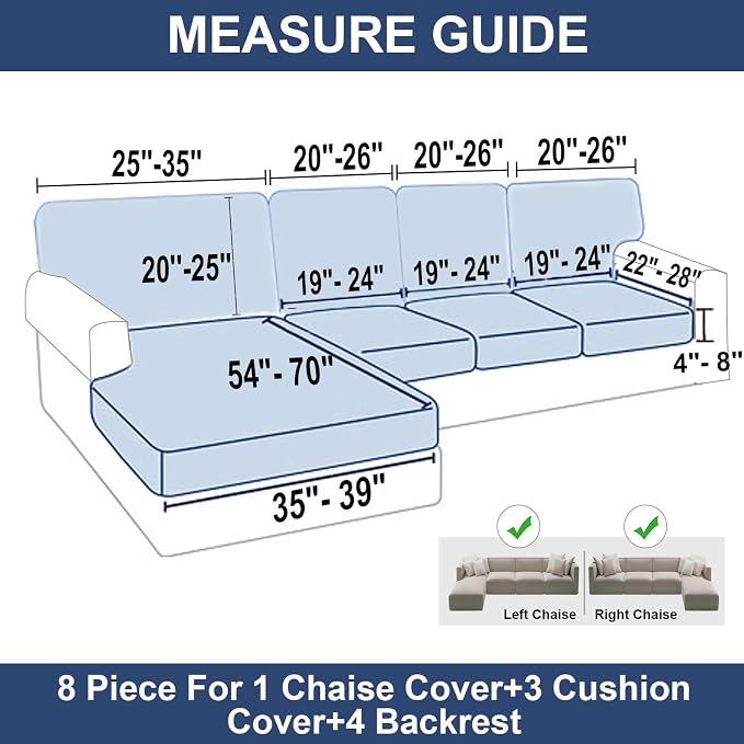 NAISI Sectional Couch Covers 8 Pieces Velvet Couch Cushion Covers L Shape Soft - Image 4
