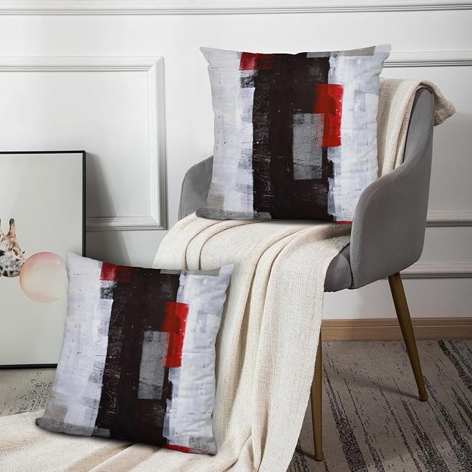 Red and Grey Pillow Cover, Modern Black White Decorative Throw Pillow Cushion - Image 6