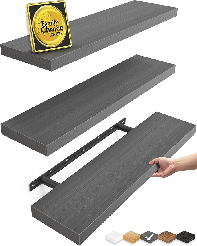 BAYKA Grey Floating Shelves for Wall, 22.5 inches Wall Mounted Rustic Wood by Bayka