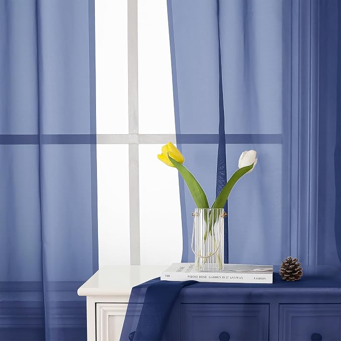 Lecloud Royal Blue Sheer Curtains 96 Inches Long 2 Panels, Farmhouse Voile - Image 9