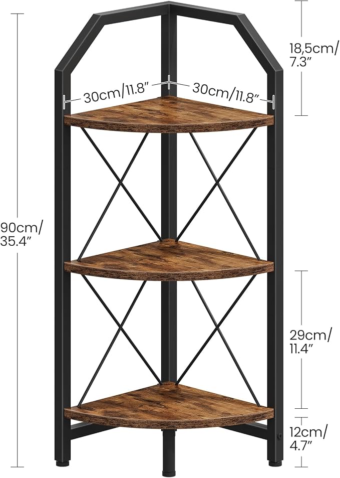 CHOEZON 3-Tier Corner Shelf, Industrial Corner Bookshelf, 35.4" Storage Stand - Image 2