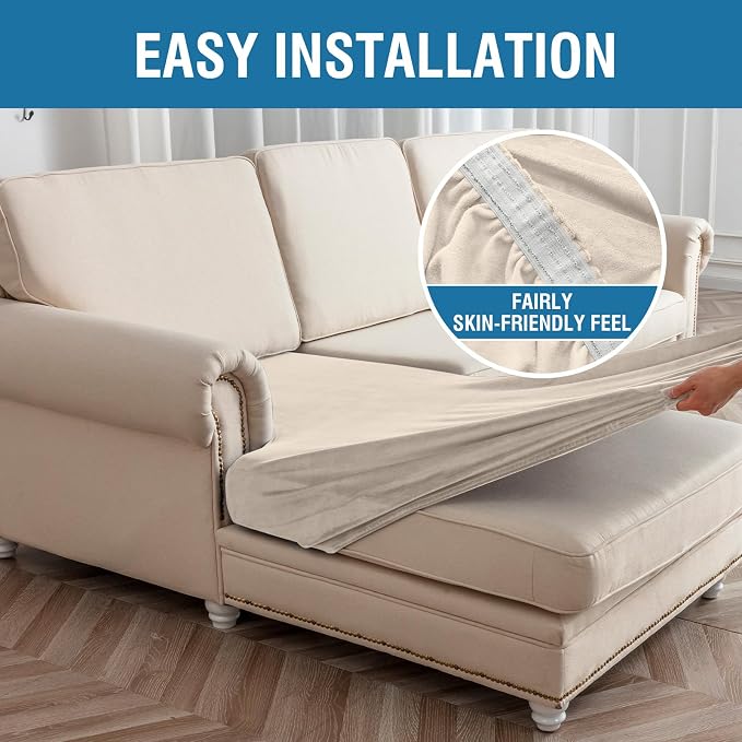 Couch Cover 3-Piece Elastic Velvet Couch Cushion Covers & Chaise Slipcovers - Image 6