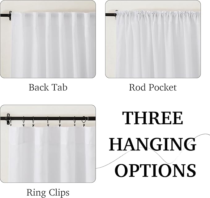 RYB HOME White Linen Curtains 84 inches Long, Semi Sheer Light Filtering Back - Image 2