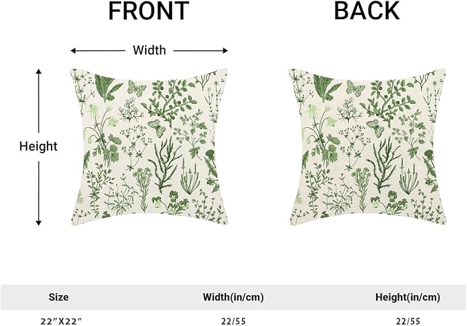 AEIOAE Summer Pillow Covers 22x22 Inch Set of 2, Olive Green Wild Flower Plant - Image 5