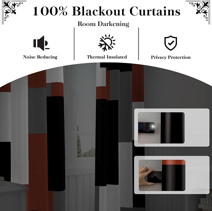 Tyrot Burnt Orange 100% Blackout Curtains - Image 3