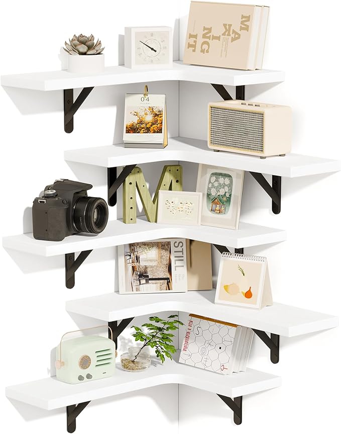Fixwal Floating Shelves for Wall, Rustic Wood Wall Mounted Corner Shelf for by Fixwal