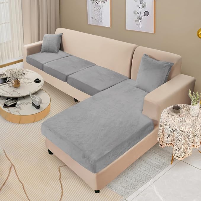 NAISI Sectional Couch Cover 4 Pieces Velvet Separate Couch Cushion Covers L - Image 2