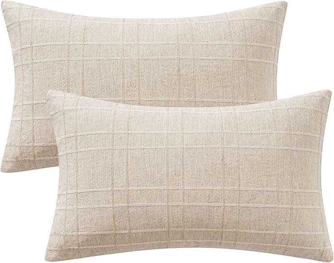 MIULEE Decorative Linen Check Lumar Throw Pillow Covers Neutral Farmhouse - Image 7