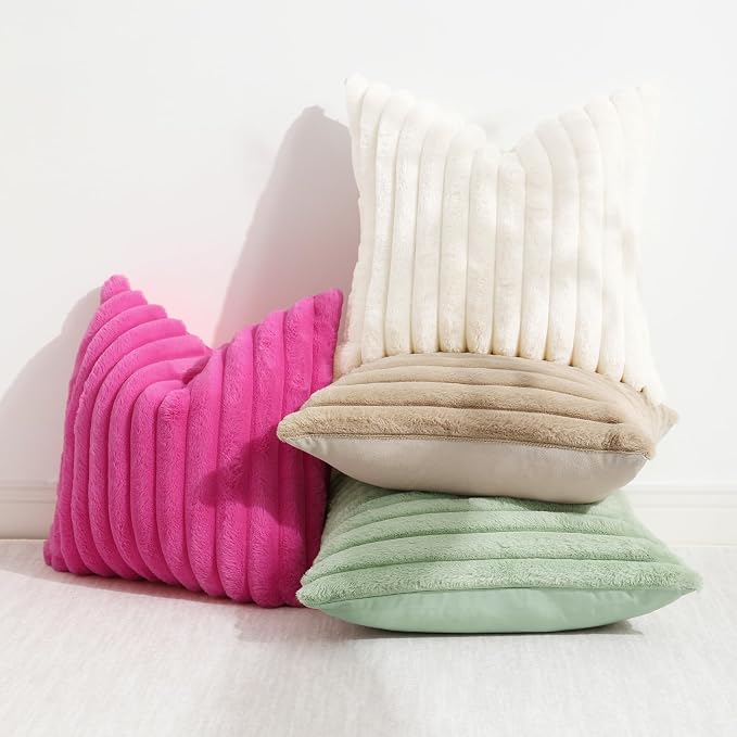 decorUhome Summer Cozy Faux Fur Throw Pillow Covers 26x26 Set of 2 Decorative - Image 5