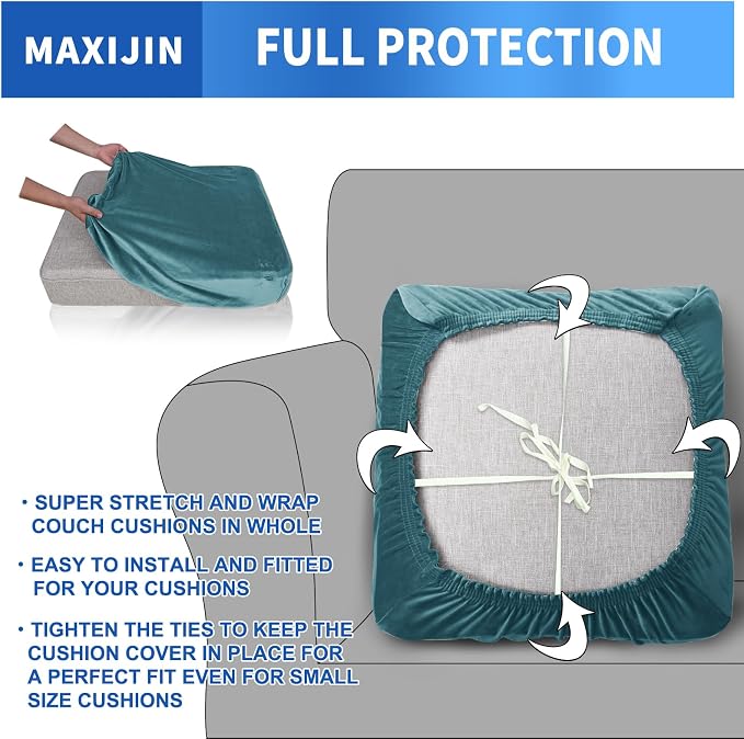 MAXIJIN Velvet Stretch Cushion Cover Fitted Couch Cushion Slipcovers 1 Pack Arm - Image 4