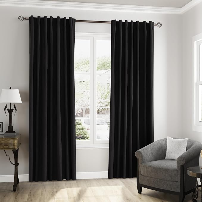 Guken Black 100% Blackout Curtains 108 Inch Length 2 Panels Set - Image 9