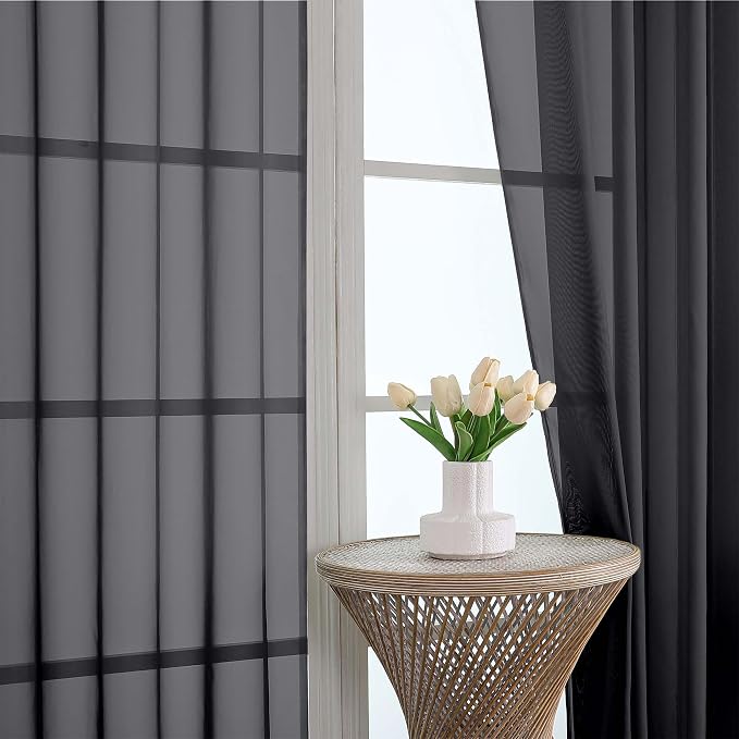 OWENIE Extra Long Black Sheer Curtains 144 inch 2 Panels Set, Translucent - Image 3