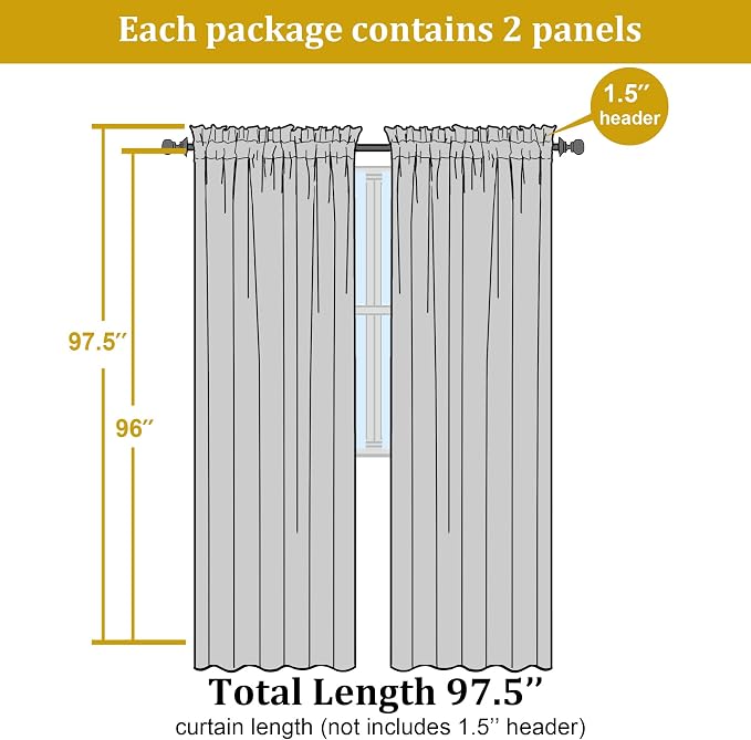 OWENIE Gold Sheer Curtain 96 Inch Long 2 Panels Set, Light Filtering Clear Rod - Image 7