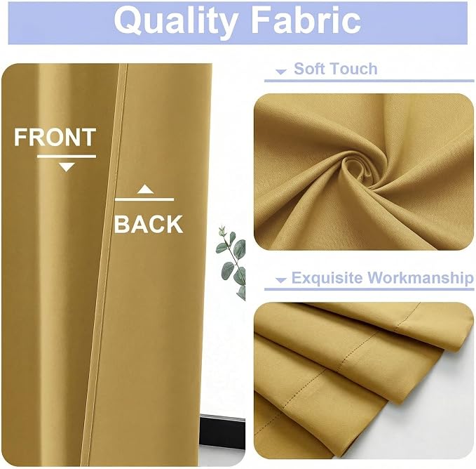 Simplebrand Ava Bright Gold Short 36 Inches Blackout Curtain 2 Panels Set - Image 3
