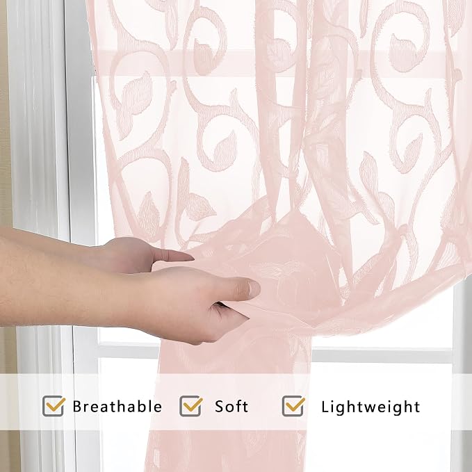 OWENIE Furman Blush Sheer Curtains 63 inch Length - Image 5