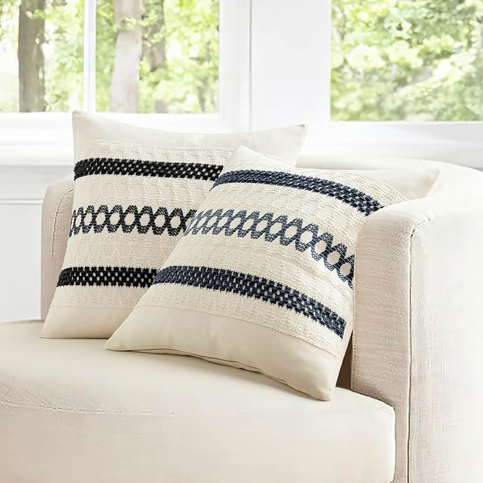 MIULEE Set of 2 Navy Blue Boho Decorative Lumbar Pillow Covers 12x20 Inch - Image 7