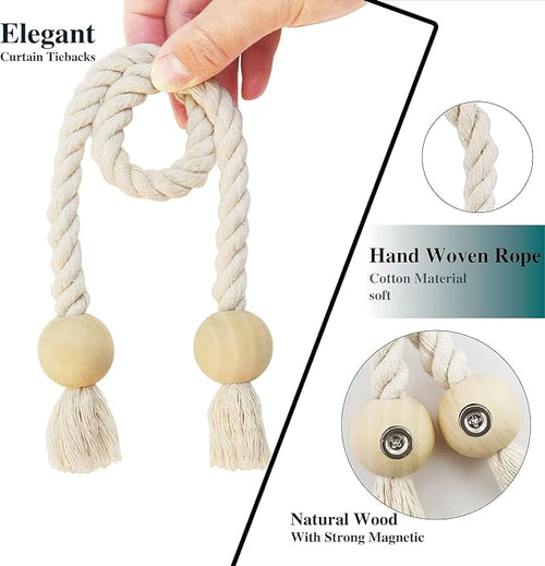 2 Pack Magnetic Curtain Tiebacks Cotton Hand Woven Tie Back Decorative Rope - Image 2