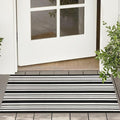 KOZYFLY Black and White Striped Doormat 2x3 Ft Small Area Rug Cotton Front by KOZYFLY