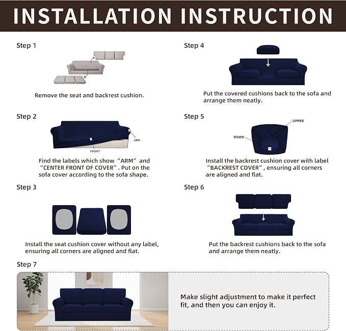 Easy-Going 7 Pieces Stretch Couch Cover Washable Sofa Cover Set - Image 7