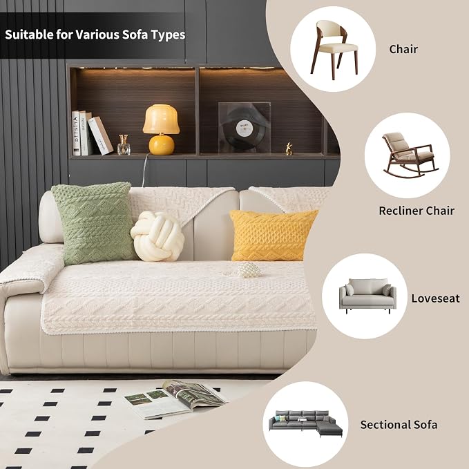 Geometric Jacquard Plush Warm Sofa Couch Cover, Soft Funny Fuzzy Couch Covers - Image 7