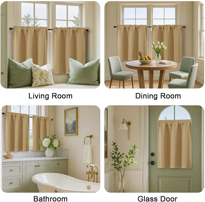 OVZME Gold Blackout Curtains for Small Window Treatment, Light Blocking Short - Image 9