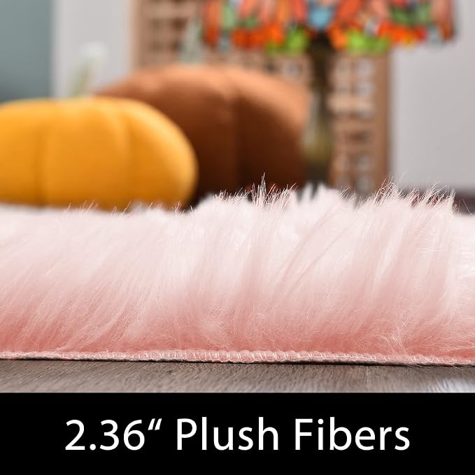 Latepis Pink Fur 5x8 Area Rug for Living Room Bedroom Faux Sheepskin Rugs Fuzzy - Image 2