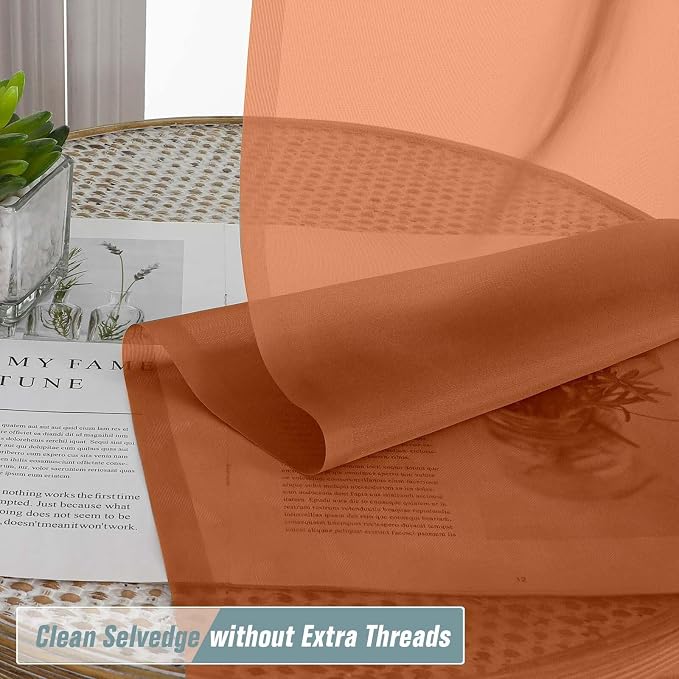 Orange Small Sheer Curtains 2 Panels Set, Kitchen Curtains 36 Inch Length - Image 5