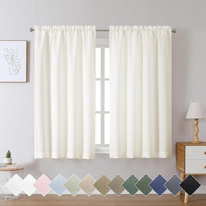 Chyhomenyc Bedroom Curtains 45 Inch Length 2 Panels, Faux Linen Textured Light - Image 2