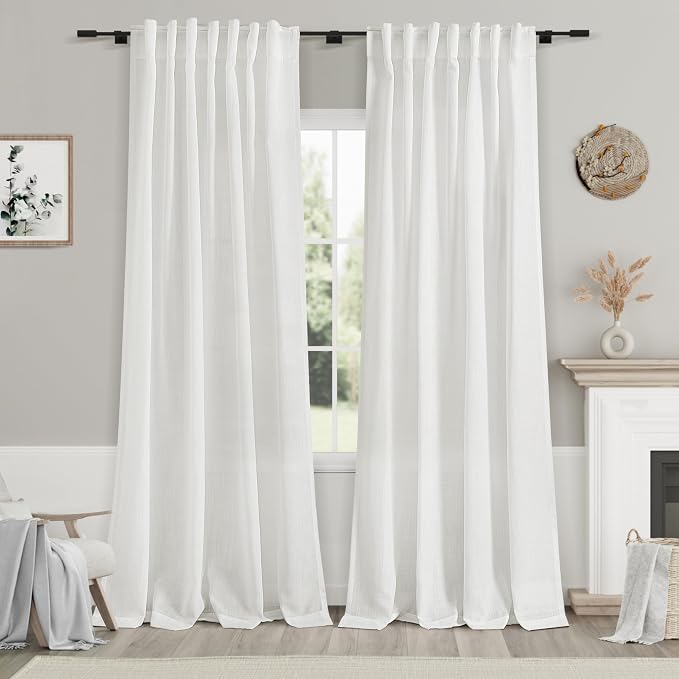 Nanspring Linen Curtains 84 inches Long 2 Panel Set, Off White by Nanspring